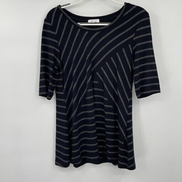 Habitat Womens Top Small Black Striped Casual Pullover Stretchy Rayon Classic - Picture 1 of 10
